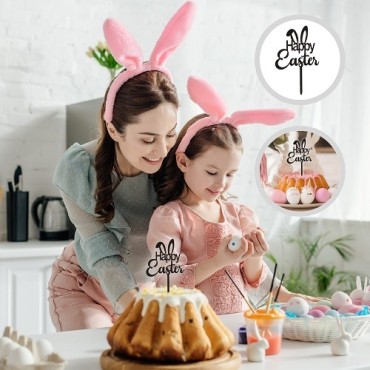 Dekora Happy Easter Cake Topper (16.5x10.5 cm) – Fun Easter Cake Decoration with Bunny Ears