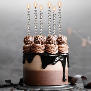 DeKora Silberne Bubble Kerzen 14cm - Elegante Kuchen Dekoration für besondere Anlässe