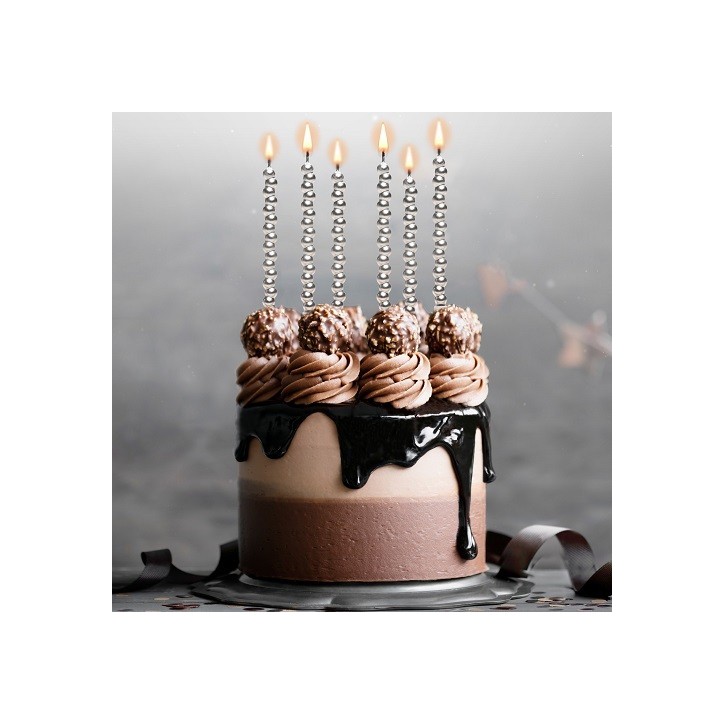 DeKora Silberne Bubble Kerzen 14cm - Elegante Kuchen Dekoration für besondere Anlässe