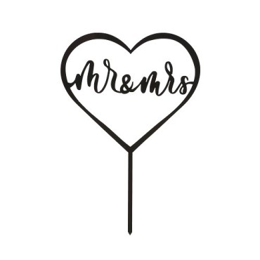 💍 deKora Mr & Mrs Kuchentopper – Herzförmige Tortendeko für Hochzeiten (10x15cm)