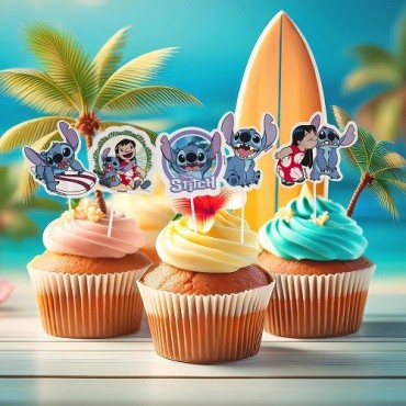 Dekora Disney Stitch Cupcake Toppers, 16 Stück – Perfekte Disney-Deko für Kindergeburtstage
