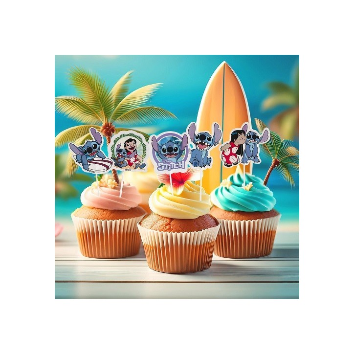 Dekora Disney Stitch Cupcake Toppers, 16 Stück – Perfekte Disney-Deko für Kindergeburtstage