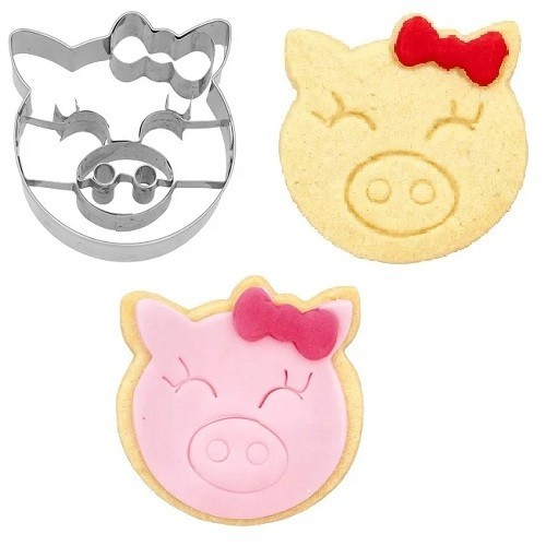 Birkmann Pig Head with Bow Cookie Cutter with imprint, 6.5cm