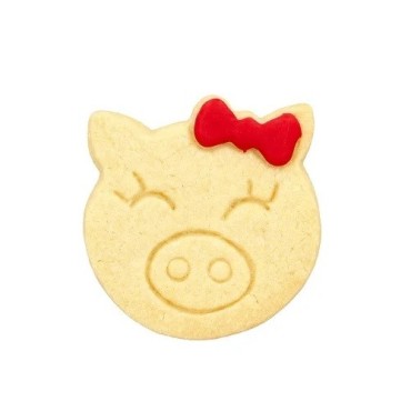 Birkmann Pig Cookie Cutter with Bow – 6.5 cm Stainless Steel Embossed Farm Animal Cutter
