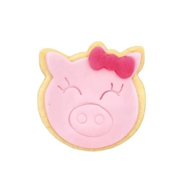Birkmann Pig Cookie Cutter with Bow – 6.5 cm Stainless Steel Embossed Farm Animal Cutter