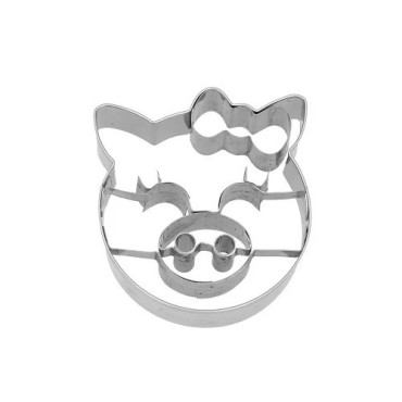 Birkmann Pig Cookie Cutter with Bow – 6.5 cm Stainless Steel Embossed Farm Animal Cutter