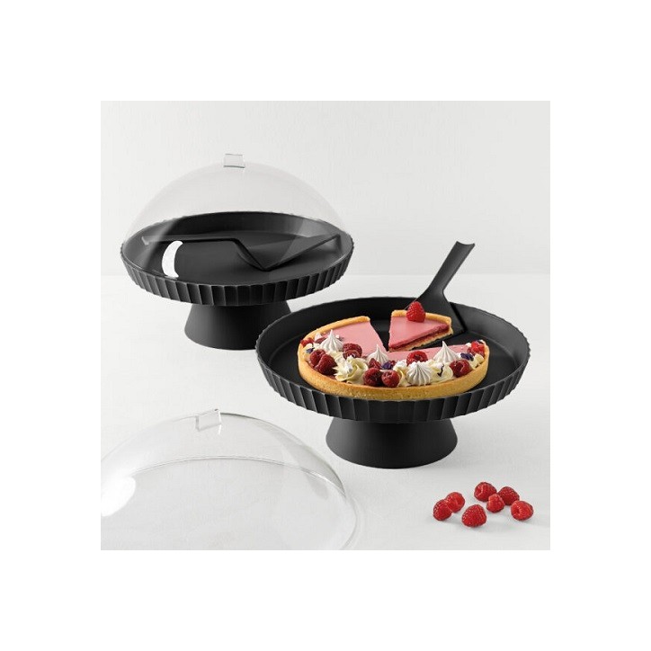 BlimPlus Cake Stand Carbon Black with Dome & Server – 30cm | Made in Italy