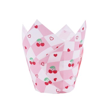 PME Tulpen Muffinförmchen Cherry Checkerboard – 24 Stück | Vintage Cupcake Förmchen