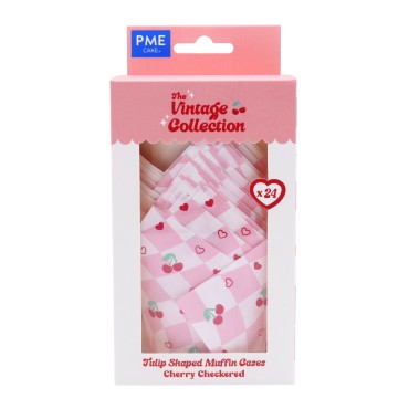 PME Tulpen Muffinförmchen Cherry Checkerboard – 24 Stück | Vintage Cupcake Förmchen