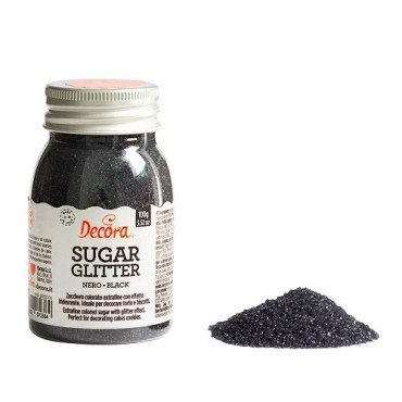 Decora Black Glitter Sugar, 100g