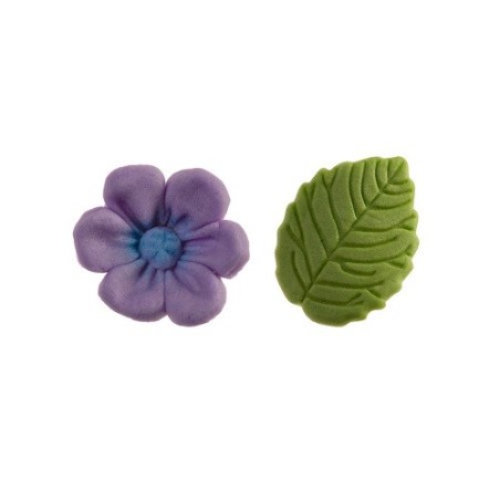 deKora Sugar Decorations – Purple Flowers & Leaves – Edible Cake Toppers (12 pcs)