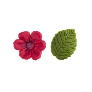 deKora Zuckerdekor Blumen Fuchsia & Blätter – 13-teilig – essbare Tortendeko glutenfrei & vegetarisch