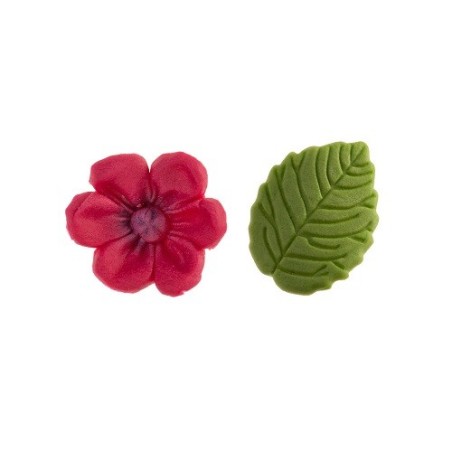 deKora Zuckerdekor Blumen Fuchsia & Blätter – 13-teilig – essbare Tortendeko glutenfrei & vegetarisch