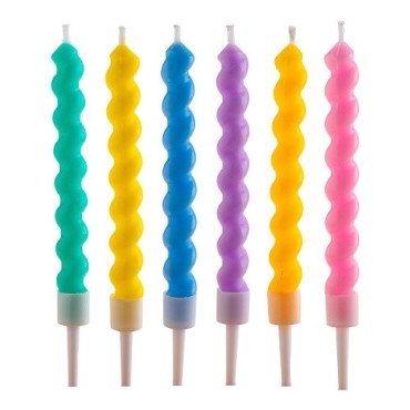 Twisted Party Candles - Birthday Candles Curly - Dekora Twisted Birthday Candles, colored, 6 pcs