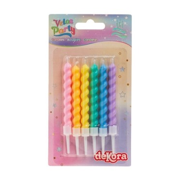 Twisted Party Candles - Birthday Candles Curly - Dekora Twisted Birthday Candles, colored, 6 pcs