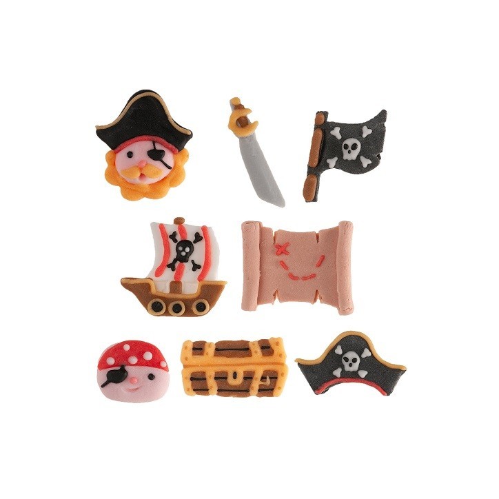 DeKora Pirate Sugar Decorations – 48 pcs Gluten-Free Edible Cupcake Toppers