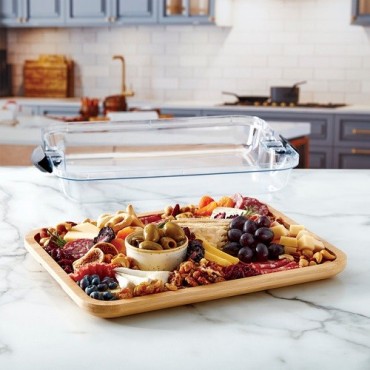 Farberware Bamboo Serving Tray with Lid 28 x 35.3 cm – Perfect for Picnics & Charcuterie Boards