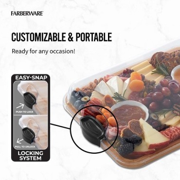 Farberware Bamboo Serving Tray with Lid 28 x 35.3 cm – Perfect for Picnics & Charcuterie Boards