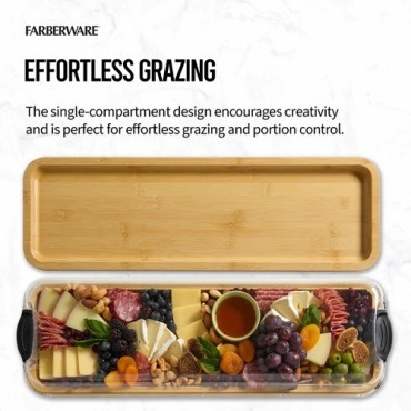 Farberware Bamboo Grazing Platter with Lid – 17.5 x 56 cm Long Snack Board
