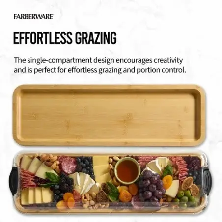 Farberware Bamboo Grazing Platter with Lid – 17.5 x 56 cm Long Snack Board