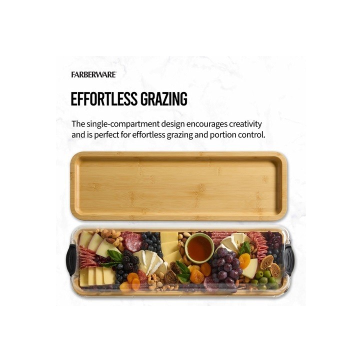 Farberware Bamboo Grazing Platter with Lid – 17.5 x 56 cm Long Snack Board