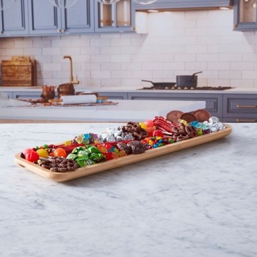 Farberware Bamboo Grazing Platter with Lid – 17.5 x 56 cm Long Snack Board
