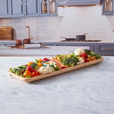 Farberware Bamboo Grazing Platter with Lid – 17.5 x 56 cm Long Snack Board