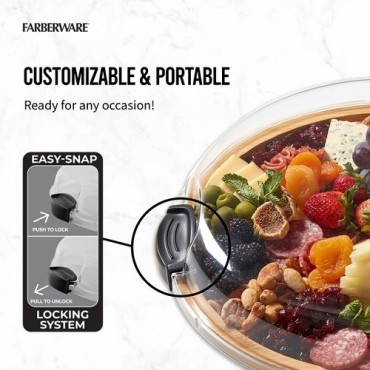 Farberware Rundes Snackboard mit Deckel – Bambus Grazing Board 35,5 cm, BPA-frei