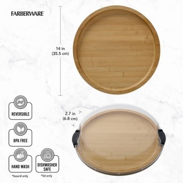 Farberware Rundes Snackboard mit Deckel – Bambus Grazing Board 35,5 cm, BPA-frei