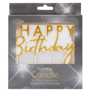 Gold Happy Birthday Cake Candle – 12cm
