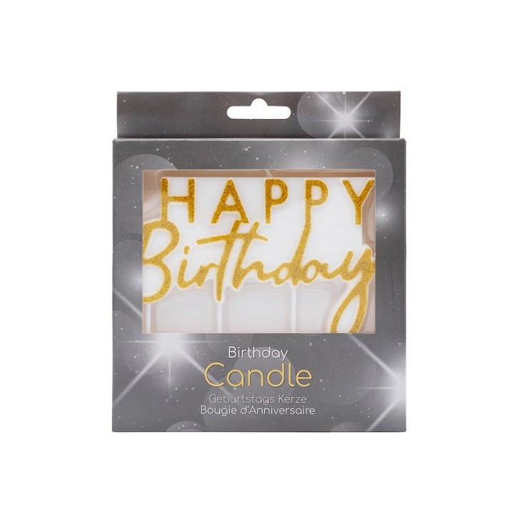 Gold Happy Birthday Cake Candle – 12cm