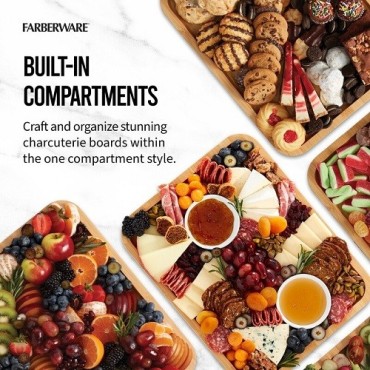 Farberware Bamboo Serving Tray with Lid 28 x 35.3 cm – Perfect for Picnics & Charcuterie Boards