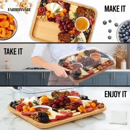 Farberware Bamboo Serving Tray with Lid 28 x 35.3 cm – Perfect for Picnics & Charcuterie Boards