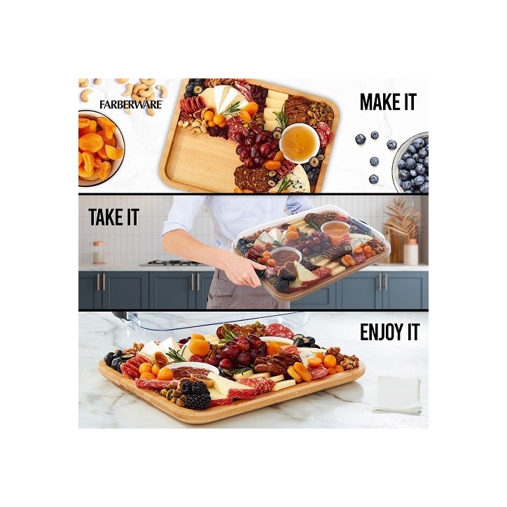 Farberware Bamboo Serving Tray with Lid 28 x 35.3 cm – Perfect for Picnics & Charcuterie Boards Farberware Bamboo Serving Tray with Lid 28 x 35.3 cm – Perfect for Picnics & Charcuterie Boards