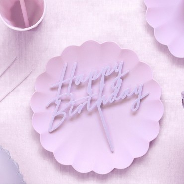 PartyDeco Happy Birthday Cake Topper – Matte Purple Acrylic – 17.5 cm