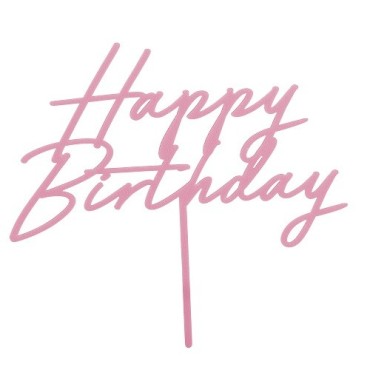 PartyDeco Happy Birthday Cake Topper – Matte Pink Acrylic – 17.5 cm
