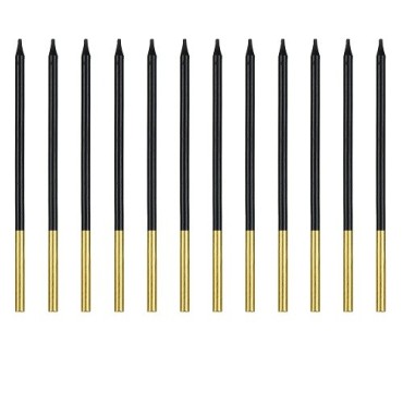 PartyDeco Black & Gold Birthday Candles – Set of 12 – 14cm