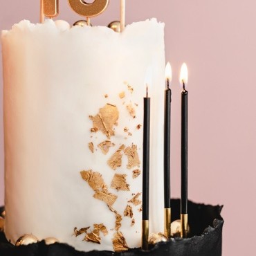 PartyDeco Black & Gold Birthday Candles – Set of 12 – 14cm