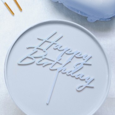 PartyDeco Misty Blue Happy Birthday Cake Topper – 17.5 cm Acrylic
