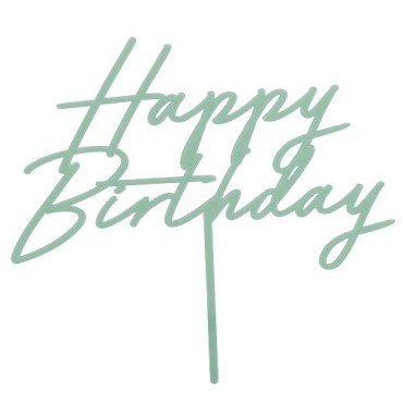 PartyDeco Green Happy Birthday Cake Topper – 17.5 cm Matte Acrylic