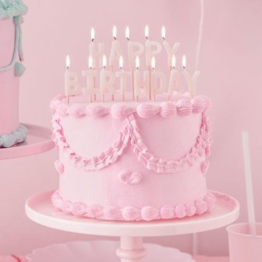 PartyDeco Happy Birthday Letter Candles Pink – 2.5 cm
