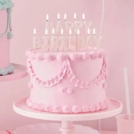 PartyDeco Geburtstagskerzen Happy Birthday – Rosa Buchstaben – 2,5 cm