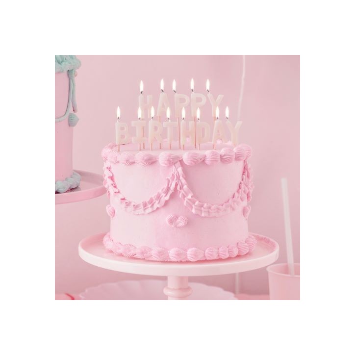 PartyDeco Happy Birthday Letter Candles Pink – 2.5 cm