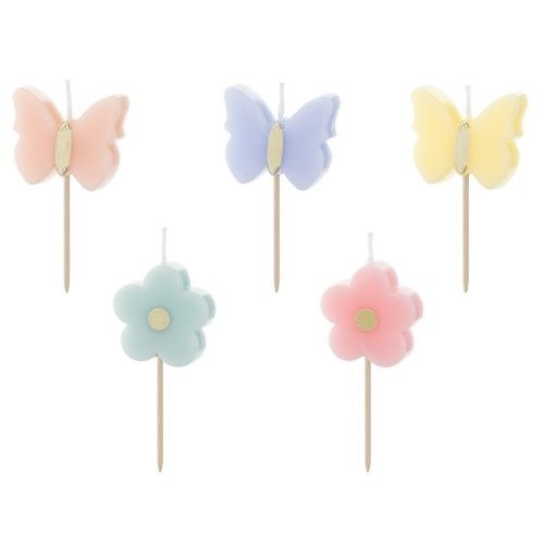 PartyDeco Butterfly & Flower Novelty Candles, 5 pcs
