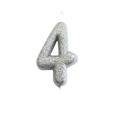 Silver Glitter Numeral Candle “4” – For 4th Birthdays & Elegant Cake Decor
