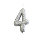 Anniversary House 4 Zahlenkerze Silber Glitzer, 6.5cm