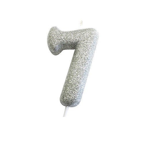 Anniversary House 7 Zahlenkerze Silber Glitzer, 6.5cm