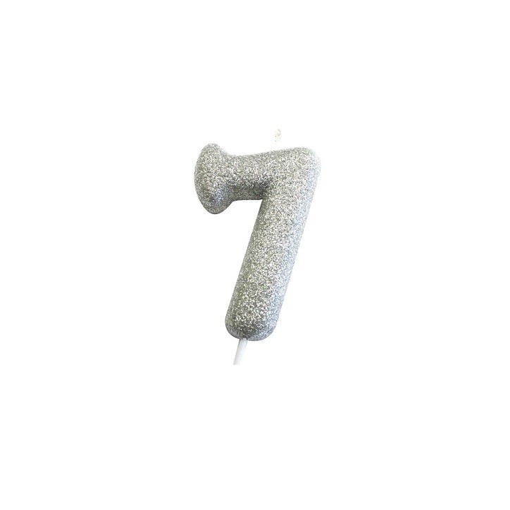 Silberne Glitzer-Zahlenkerze „7“ – für 7. Geburtstage, Jubiläen & magische Torten