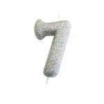 Anniversary House 7 Zahlenkerze Silber Glitzer, 6.5cm