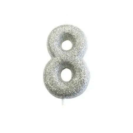 Silver Glitter Numeral Candle “8” – For 8th Birthdays, Anniversaries & Elegant Cakes